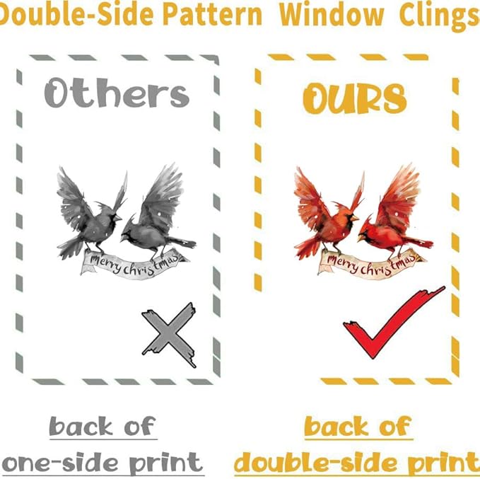 Christmas Winter Birds Window Clings 9 Sheets, Xmas Red Cardinal Pine Tree Static Window Stickers Decals Decorations for 2026 New Year Christmas Holiday Party Home Glass Windows Door Decor