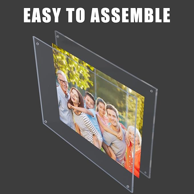 Kalami 3 Pack 8x10 Picture Frame Wall Mount Self Adhesive, Clear Acrylic No Drill Floating Frameless Poster Frame for Office Photo Canvas Document Gallery, Full Frame Size 10x11
