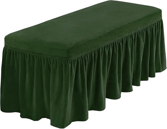 NICEEC Spandex Stretch Dining Bench Cover with Skirt Removable Bench Slipcover Rectangle Washable Bench Cushion Covers for Dining Room Living Room Bedroom Kitchen(Green)