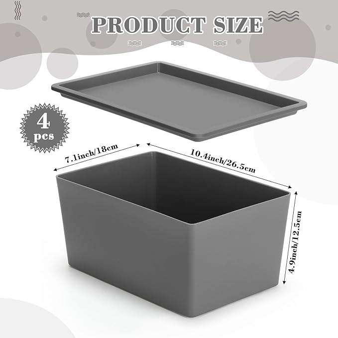 Menkxi 4 Pcs Storage Bins with Lids Plastic Stackable Containers for Organizing Shelves Christmas Ornament Box Baskets(Gray,Small)