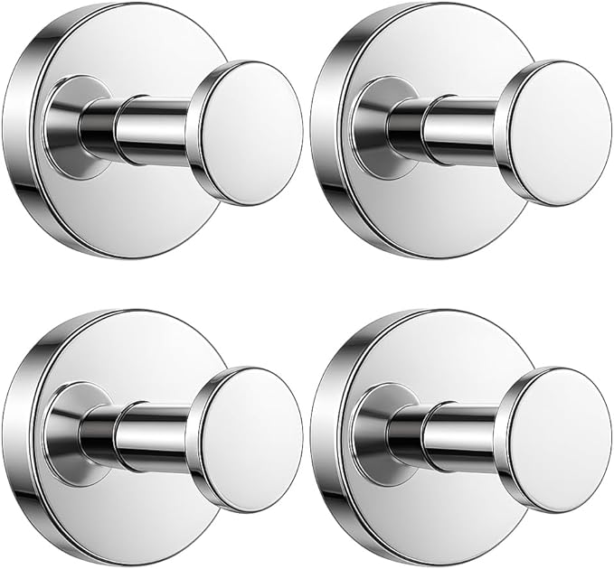 BKV Suction Cup Hooks for Glass Window,Removable Shower Hooks for Inside Shower,Metal Towel Hooks for Bathrooms,4 Pack(Mirror)