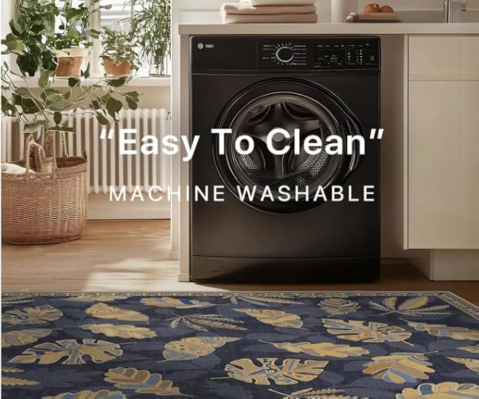GENIMO 6x9 Area Rugs for Living Room, Machine Washable Non Slip Rugs, Low Pile Lightweight Print Rug for Bedroom, Dining Room, Home Office, Leafy Twilight