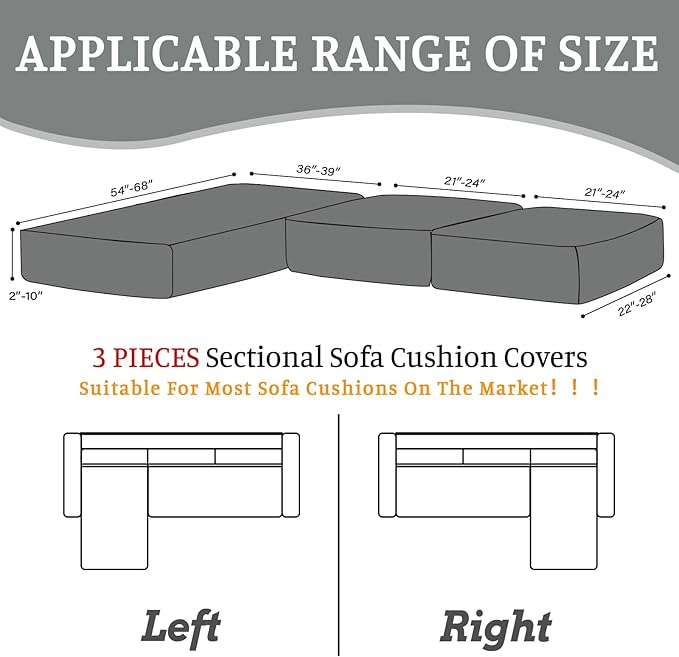 Sectional Couch Covers for Sofa Cushion L Shaped Couch Cover Washable Soft Couch Cushion Covers Stretch Sofa Slipcovers with 2 Pcs Pillowcases(3-Piece 2 Seater + 1 Chaise, Light Grey)