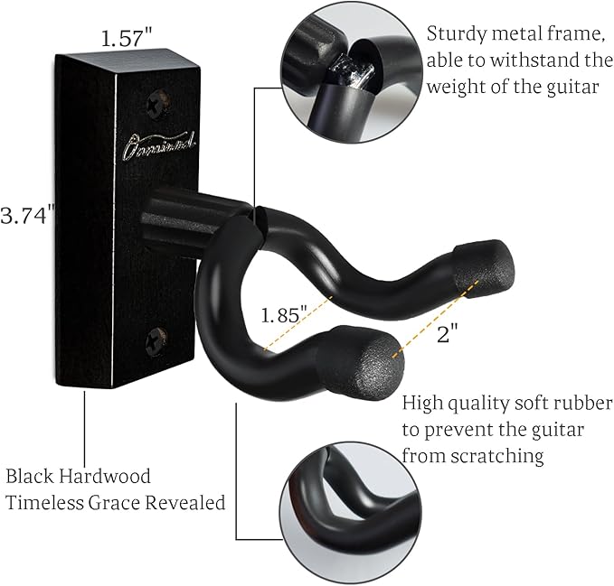 Guitar Wall Mount 2 Pack, Real Hardwood Guitar Hanger, U-Shaped Guitar Wall Hanger Mount, Guitar Holder Hook Stand for Acoustic, Electric Guitar, Banjo, Bass, Gift for Guitar Player Men Boy