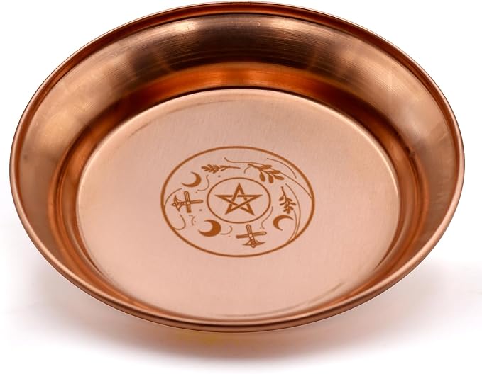 Copper Offering Bowl Ritual Plate Great for Altar,Incense Burner, smudging Bowl, Offering Dish,Candle Trays, Ash Catcher,Jewelry Dish (Wicca)