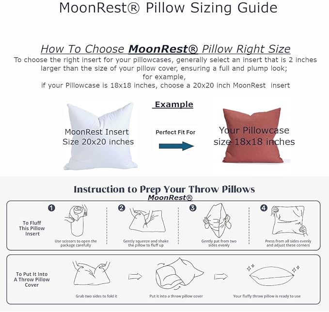 MoonRest® 13x20 Inch Synthetic Down Alternative Rectangle Pillow Insert Form Stuffer for Sofa Shams, Decorative Throw Pillow, Cushion and Bed Pillow Stuffing - Hypoallergenic 13“X 20”