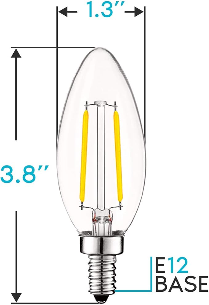 LUXRITE 4W Vintage Candelabra LED Bulbs Dimmable, 400 Lumens, 4000K Cool White, LED Chandelier Light Bulbs 40W Equivalent, Clear Glass, Filament Candle Bulb, UL Listed, E12 Base (6 Pack)