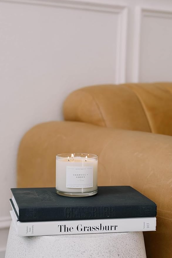 Calyan Wax Co. Cedar & Tobacco 3 Wick Scented Candle - 43 Hour Burn - Luxury 3 Wick Soy Candles - Non Toxic Soy Wax Candles - Long Lasting Large Glass Jar Candle for Home - 14.9oz