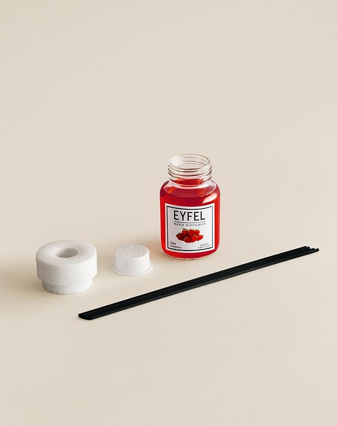 EYFEL Strawberry Reed Diffuser Set - 4.05 fl oz Oil Diffuser Sticks, Bathroom & Home Fragrances, Scented Sticks, Home Decor