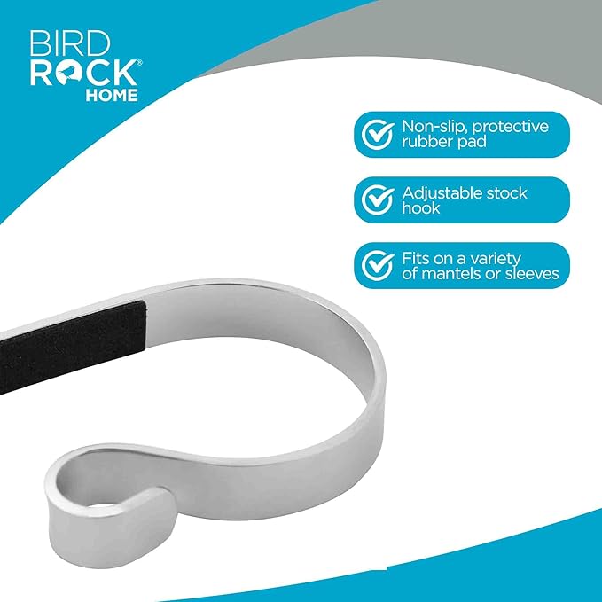 BIRDROCK HOME Christmas Stocking Mantel Hooks - Metal Fireplace Hanger with Non-Slip Pads - Holds Up to 10 lbs - Ideal for Hanging Stockings & Holiday Decor - 4 Pack, Mantel Hooks (Royal Silver)
