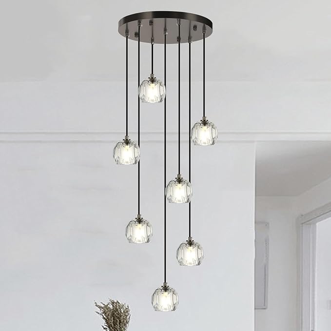 Raindrop Crystal Hanging Lamp, Modern LED Pendant Lights Ceiling, Black Dining Room Chandelier for Staircase Living Room Kitchen Island Farmhouse