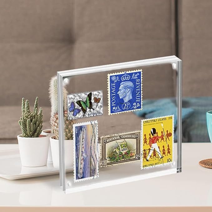 ILYXY 2 Pack Acrylic Frame 8x8, 20% Thicker, 24mm Thick Frameless Clear Square Picture Frame, Double Sided Magnetic Photo Frame, Free Standing Desktop Display Stand Acrylic Picture Frames