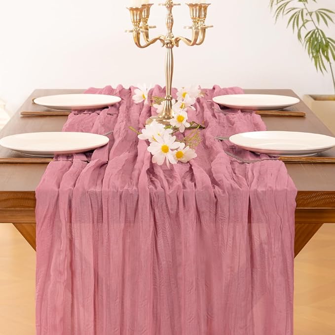 Socomi 10pcs Mauve Cheesecloth Table Runner Boho Rustic Gauze 120 inch 10FT Cheese Cloth Runner for Wedding Party Baby Shower Birthday Home Decor Holiday Decorations