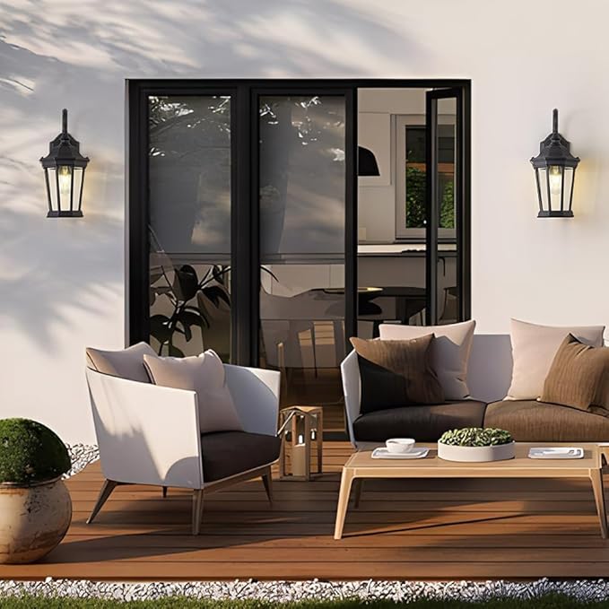Outdoor Wall Lantern, Exterior Waterproof Outdoor Wall Light Fixtures, Black Aluminum Porch Sconces with E26 Sockets & Clear Glass