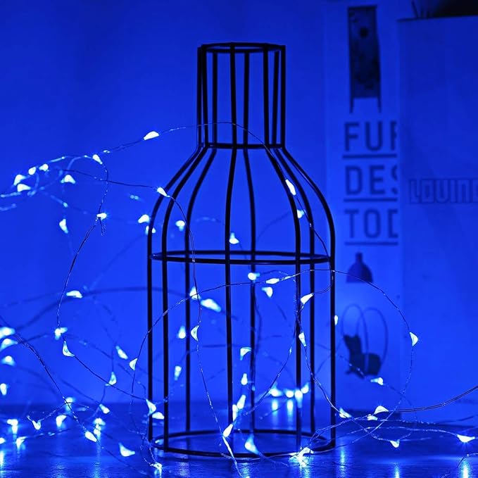 Sanniu Led Fairy Lights Battery Operated, 2 Packs Mini Battery Powered Copper Wire Starry String Lights for Christmas, Parties, Wedding, Bedroom, Patio, Indoor, Home Decoration (5m/16ft Blue)