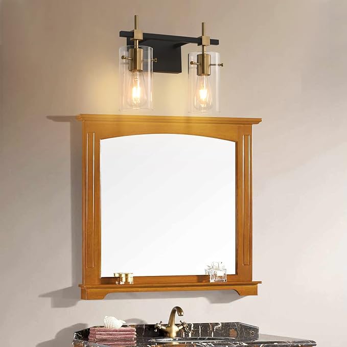 SOLFART Vintage Vanity Light Fixtures Wall Light for Bathroom Over Mirror Light with Glass Shade Light Fixtures (2 Lights-Exclude Bulb)