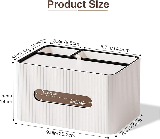 KINGFOM Leather Tissue Box Cover with Storage Tray, Decorative Tissue Box Holder Organizer for Office Desk, Bedroom & Nightstand, Remote Control Holder for Perfume, Watch, Glasses, Pens (Ivory White)