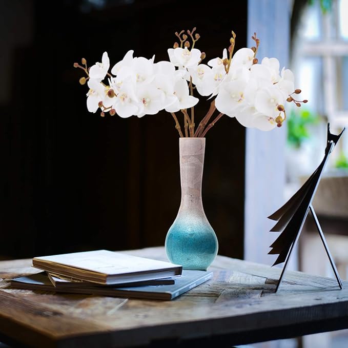 BOMAROLAN Artificial Flowers Faux Butterfly Orchid 4 Pcs Real Touch Double Branch Silk Flowers (No Vase) for Wedding Home Office Party Hotel Yard Decoration Restaurant Patio Festive Furnishing (White)