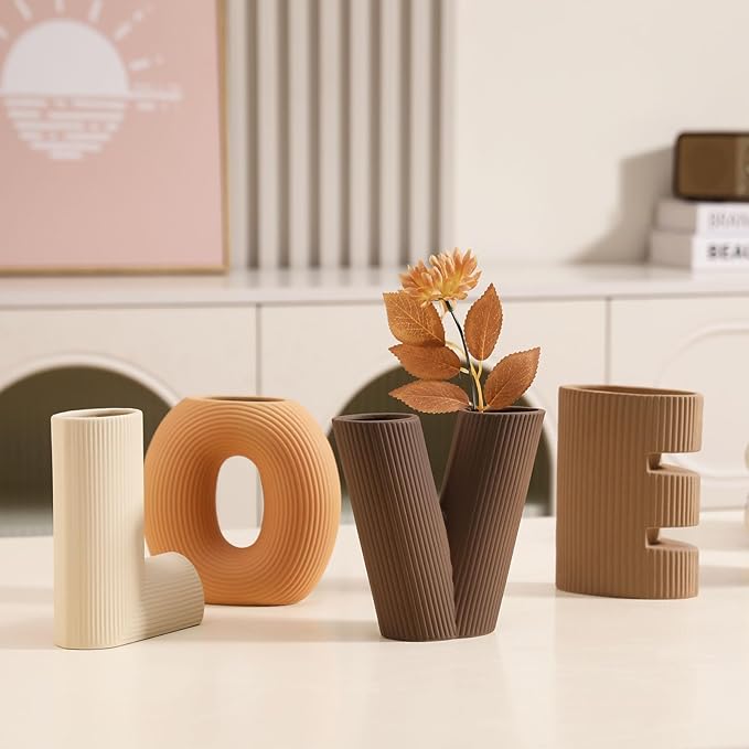 Ceramic Vase Set of 4 - Handcrafted Ceramic Vases for Home Decor & Shelf - Modern Farmhouse Decor for Kitchen, Office, Bedroom & Living Room Decorative Objects for Mantel, Table Centerpieces