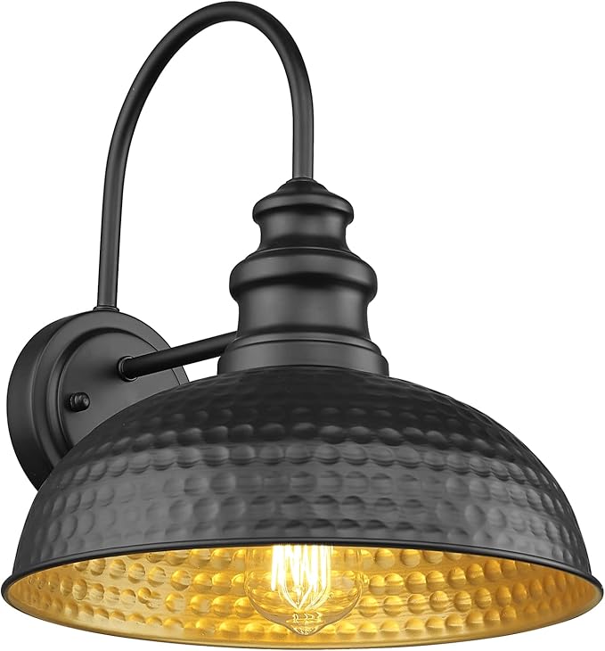 Farmhouse Outdoor Barn Light Fixture, 12 Inch Dome Exterior Wall Light, Rustic Outdoor Wall Sconce Outside Wall Mount Lantern with Bead Shape for Home, Porch, Garage, Doorway