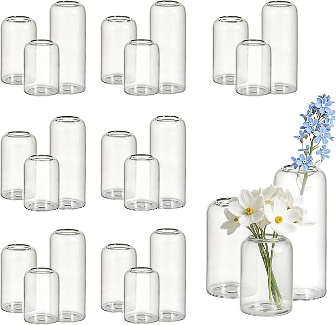 Glass Bud Vases Set of 24 Clear Flower Vase for Centerpieces Shelf, 3.9'' 4.9'' 6.7'' Modern Small Vases for Living Room Bedroom Office Home, Decor for Wedding House Warming Party