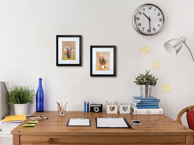 8x10 Picture Frame Set of 2 Made of Solid Wood Photo Frame with Real Glass for Pictures 5x7 with Mat or 8x10 Without Mat, Wall Mount or Tabletop Gallery Photo Frames in Black