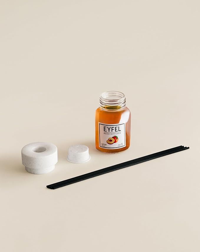 EYFEL Reed Diffuser Set - Peach Scented Sticks for Home and Bathroom - 4.05 fl oz Oil With Diffuser Sticks - Home Fragrances and Decor
