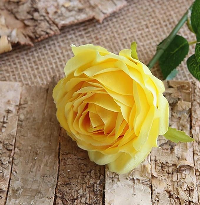 Jasion 4 Bundles Artificial Roses Flowers 10 Heads Arrangement Silk Bridal Bouquet for Home Office Parties and Wedding Decoration (Yellow 4pcs)