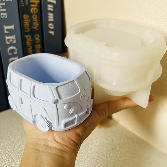Retro Bus Car Concrete Flower Pot Silicone Mold Succulent Planter Cactus Vase Plaster Mold Epoxy Resin Storage Box Cement Clay Mould