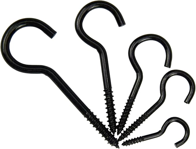 125 Pieces of Screw Cup Hook Set 5 Sizes Ceiling Small Hooks Wardrobe Decoration Hanging Accessories for Hanging Outdoor or Indoor use (0.98" 1.41" 1.57" 1.96" 2.36") (Black)