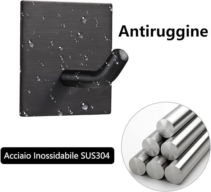 Heavy Duty Adhesive Hooks, Stick on Wall Adhesive Hangers, Strong Stainless Steel Holder, Self Adhesive Hooks for Kitchen Bathroom Home Door Towel Coat Key Robe 4 Packs Black
