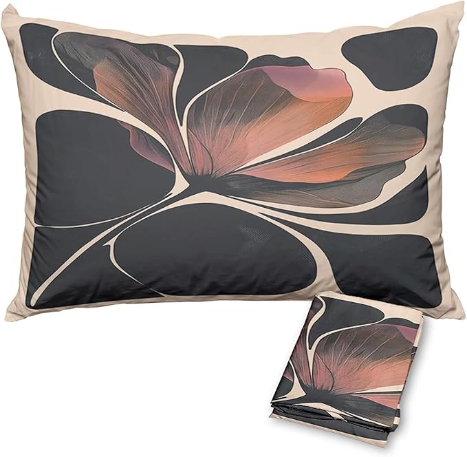 Dark Floral Pillow Protectors with Zipper Standard Size Boho Botanical Pillow Covers Set of 2 Vintage Neutral Moody Black Flower Pillowcases Mid Century Modern Bed Pillow Covers 24"X12"