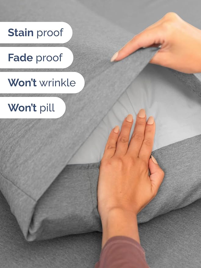 Extra Deep King Sheet Set - 6 Piece Breathable and Cooling Sheets - Hotel Luxury Bed Sheets Set - Easy Fit - Soft, Wrinkle Free and Comfy Sheets Set - Heathered Grey Sheet Set with Extra Deep Pockets
