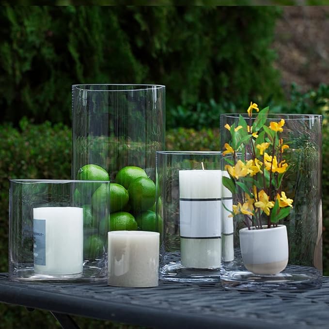 Enova Floral Cylinder Glass Vase - 6 x 12 Inches Round Large Flower Vase, Tall Pillar Candle Holder for Floating Candles and Flowers, Wedding Centerpiece (1 Piece)