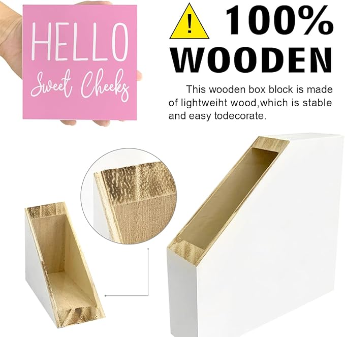 LVQHI Cute Bathroom Shelf Decor, Hello Sweet Cheeks Sign Wooden Box for Shelves Toilet Restroom Tabletop Decoration, Funny Pink Bathroom Sign Decor,5'' L x 5" H ﻿