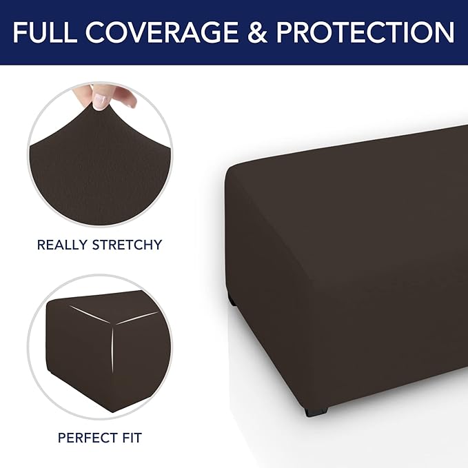 PureFit Super Stretch Soft Form Fit Ottoman Cover Rectangle - Ottoman Slipcovers for Foot Stool & Folding Storage Furniture for Living Room with Nonslip Elastic Bottom (Medium, Chocolate)