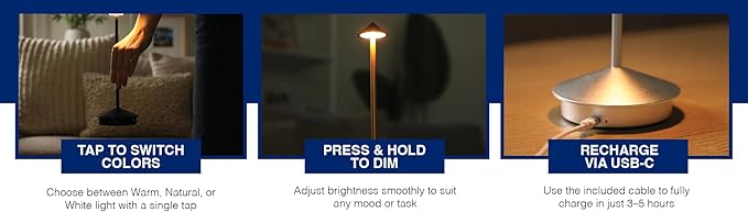 Modern Cordless LED Table Lamps Set of 2 – Rechargeable 5200 mAh Battery, Touch Dimming, 3 Color Modes, Compatible USB-C Charging | Stylish Portable Lamps for Bedroom, Living Room, Nightstand (Gold)