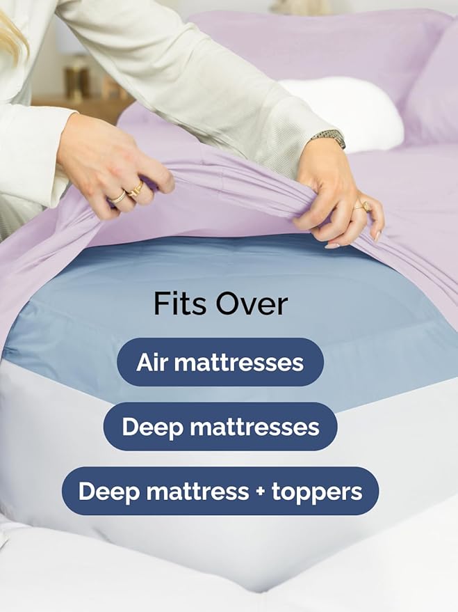 Extra Deep Full Sheet Set - 6 Piece Breathable and Cooling Sheets - Hotel Luxury Bed Sheets Set - Easy Fit - Soft, Wrinkle Free and Comfy Sheets Set - Light Lavender Sheet Set with Extra Deep Pockets