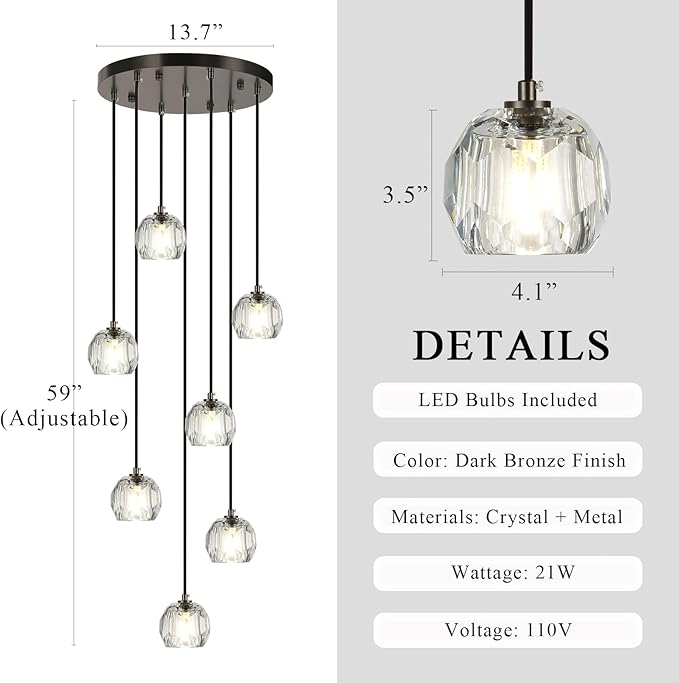 Raindrop Crystal Hanging Lamp, Modern LED Pendant Lights Ceiling, Black Dining Room Chandelier for Staircase Living Room Kitchen Island Farmhouse
