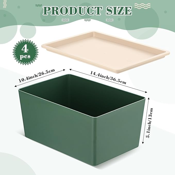Menkxi 4 Pcs Storage Bins with Lids Plastic Stackable Containers for Organizing Shelves Christmas Ornament Box Baskets(Green,Large)