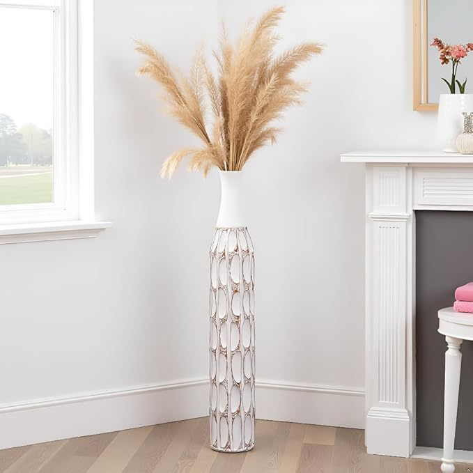 27.5" Vase - White Vases for Home Decor, Tall Cylinder Slim Neck Floor Vase for Modern Rustic Home Decor for Living Room, Wedding, Office, Resin Tall Vases