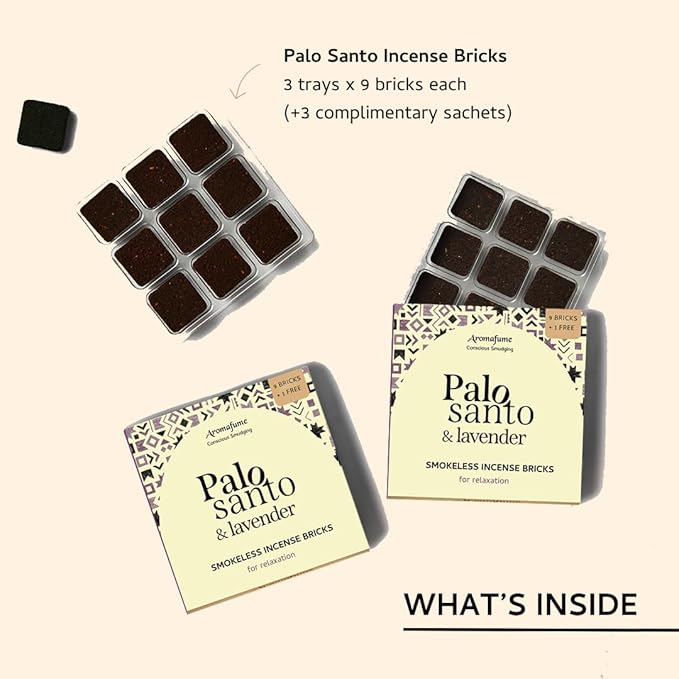 Palo Santo & Lavender Smokeless Incense Bricks Refill | 3 x 9 Bricks | Aromatherapy | Smudging | Made with Essential Oils | Natural Air fresheners for Home | Spiritual Meditation Accessories