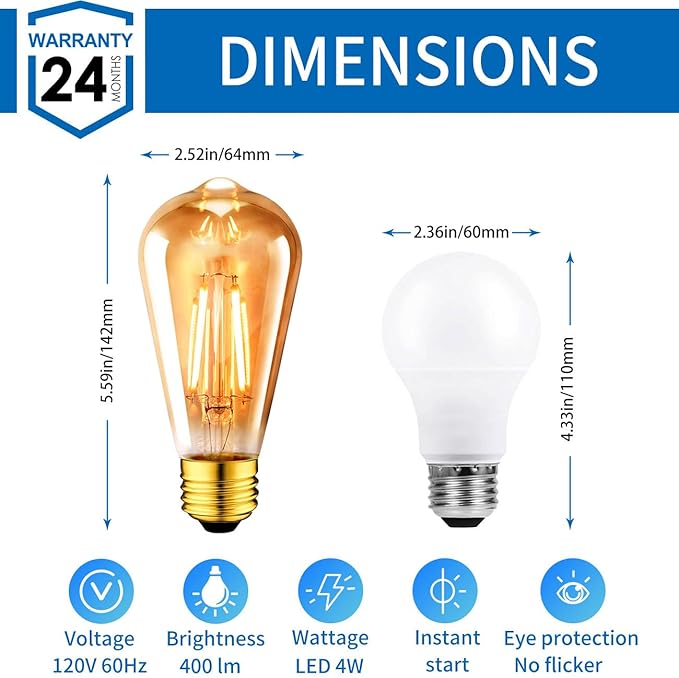 ANWIO Vintage Edison Light Bulb ST21 LED Filament Bulb 4W(35 Watt Equivalent) Non-Dimmable 2500K (Amber Glow) Warm White E26 Medium Base, Amber Glass Cover,6 Pack