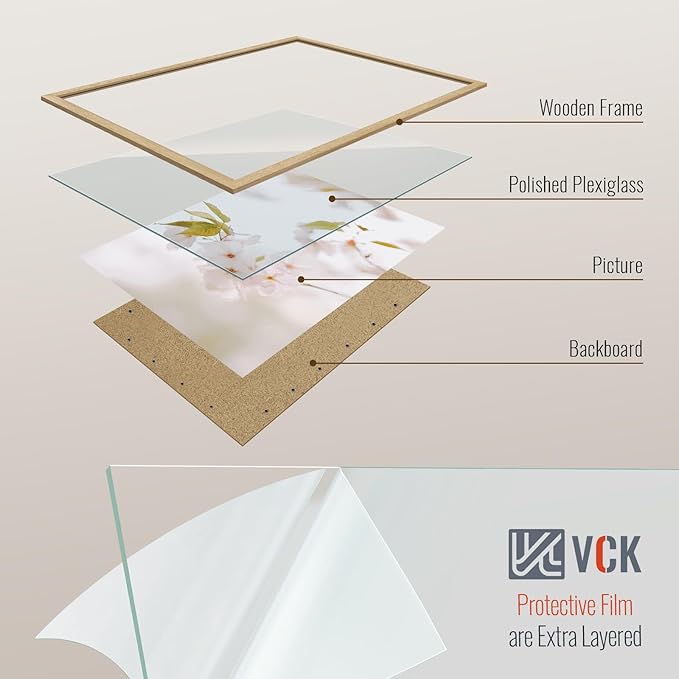 VCK 12x18 Poster Frame Set of 4 - Oak, Gallery-Quality Wood Picture Frames, 1.1-Inch Wide Border, Polished Plexiglass, Vertical or Horizontal Wall Display for Photo/Art/Prints, Natural Oak