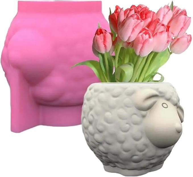 Sheep Shape Concrete Flower Pot Silicone Mold Animal Succulent Planter Pot Vase Mold Pen Holder Epoxy Resin Cement Clay Mould