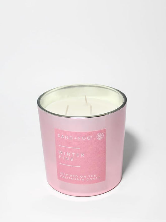 Sand + Fog Scented Candle - Winter Pine – Additional Scents and Sizes – 100% Cotton Lead-Free Wick - Luxury Air Freshening Jar Candles - Perfect Home Décor with Pink Ribbon Lid – 21 oz