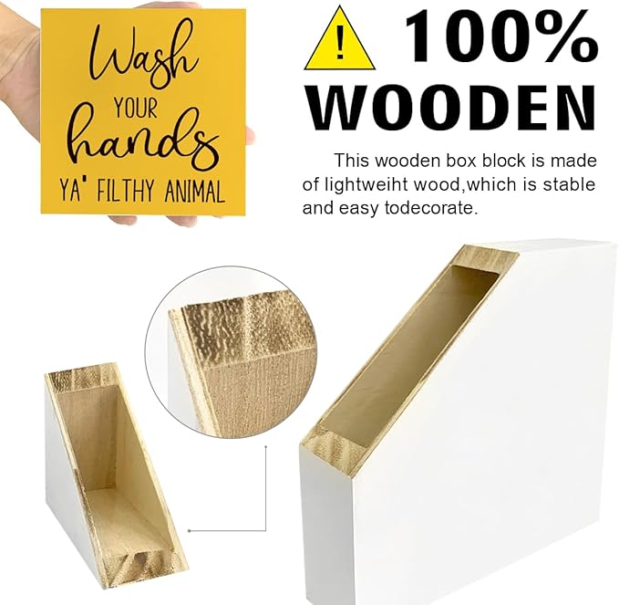 LVQHI Funny Bathroom Wood Block Signs,Wash Your Hands YA' Filthy Animal Wooden Box Sign for Bathroom Shelf Toilet Restroom Home Tabletop Desk Decor,Rustic Bathroom Sign Decor Yellow