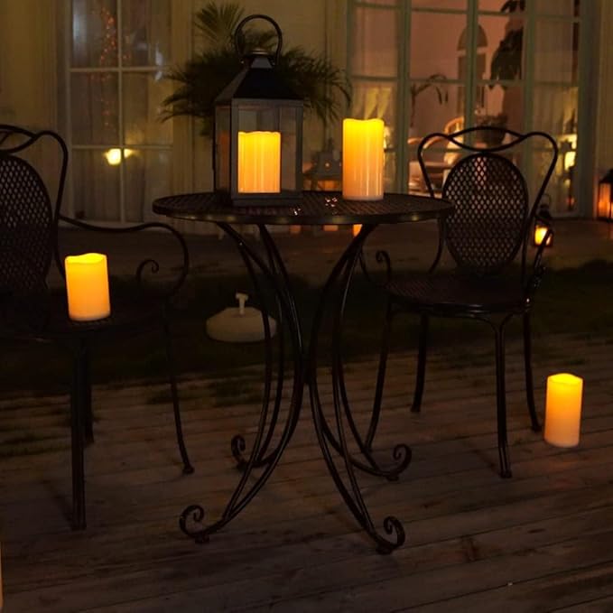 Homemory 4" x 8" Large Waterproof Outdoor Flameless Candles with Remote Control and Timer, Battery Operated Flickering LED Pillar Candles for Indoor Outdoor Lanterns, Porch, Long Lasting, Set of 4