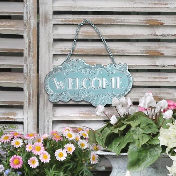 All Chic Metal Welcome Sign for Front Door Hanging welcome decor Welcome Door Sign Small Hanging Welcome Back Decorations Decor Front Porch Weclome Sign