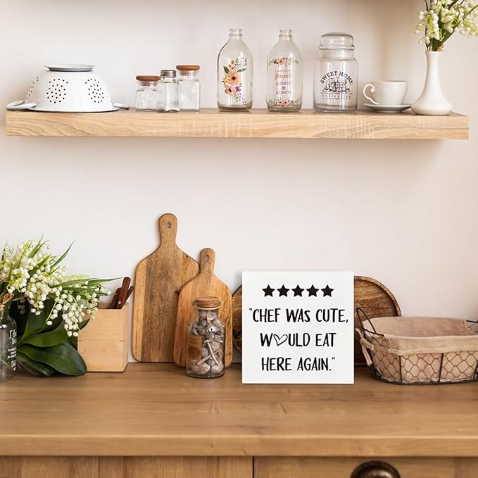 Farmhouse Kitchen Decor, Chef was Cute Would Eat Here Again Sign, Five Star Review Sign for Kitchen Wood Decoration, Funny Home Decor, Dining Room Decors, Restaurant Decors, Chef Gift